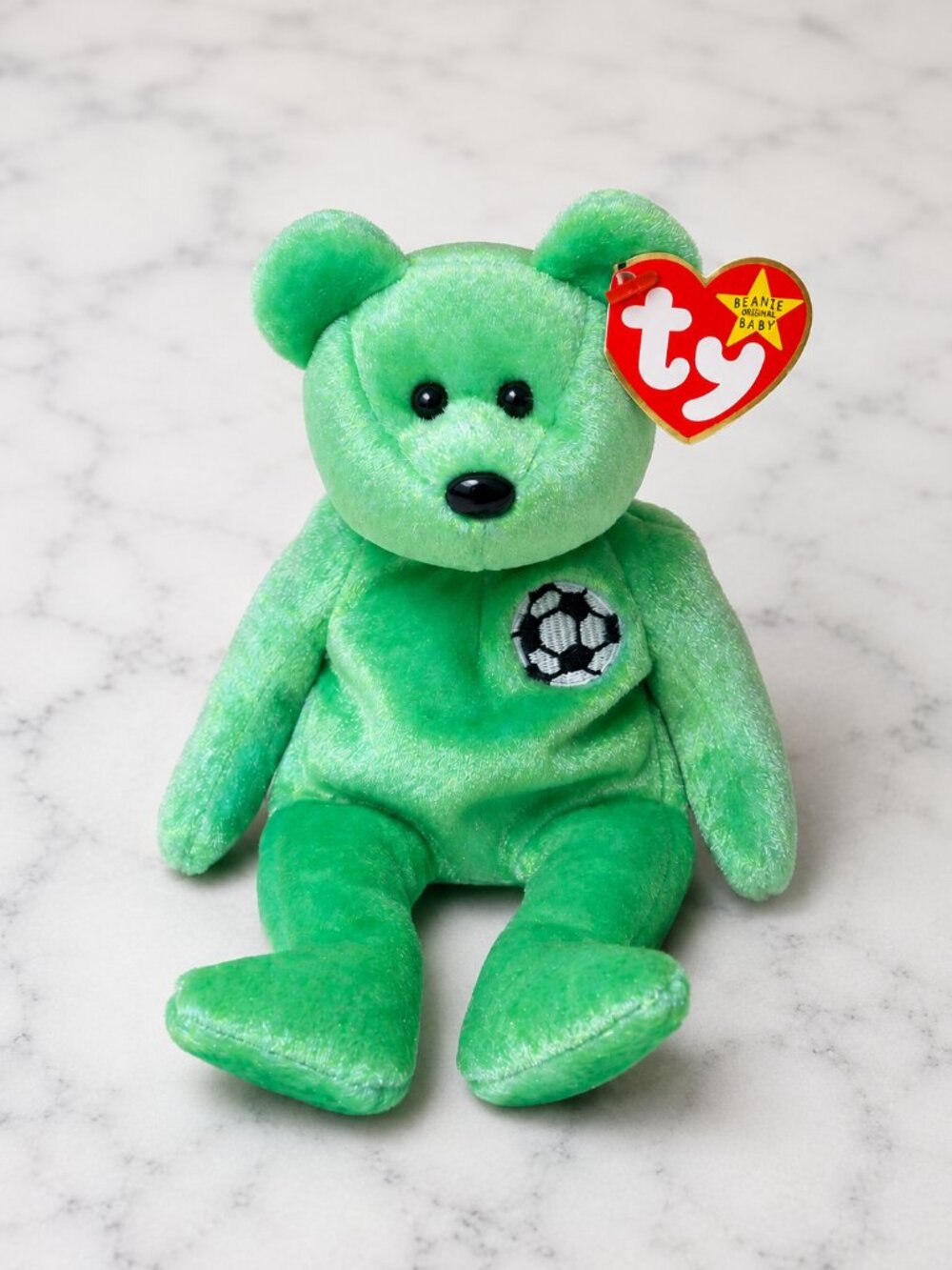 Ty Beanie Baby Kicks Soccer Bear Green 1998 Retired Vintage Plush With Tags